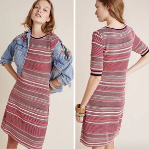 Anthropologie Aldo Martins Alice Stripe Knit Dress Womens Medium Pink Red Ruffle